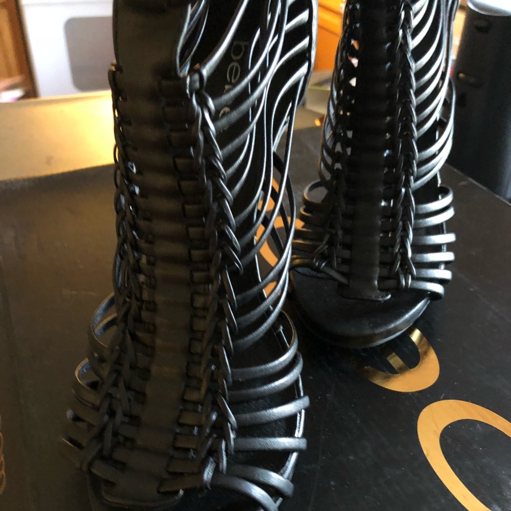 Bebe Black leather strappy sandals